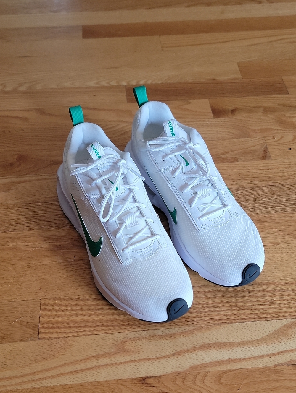 Nike Air Max White Athletic Shoes with Green Swoosh